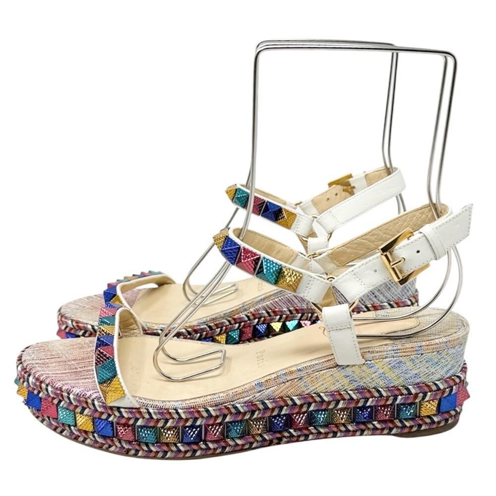 Christian Louboutin Pyraclou Studded Unicorn Platform Espadrille Sandals Size 40 - Picture 4 of 8